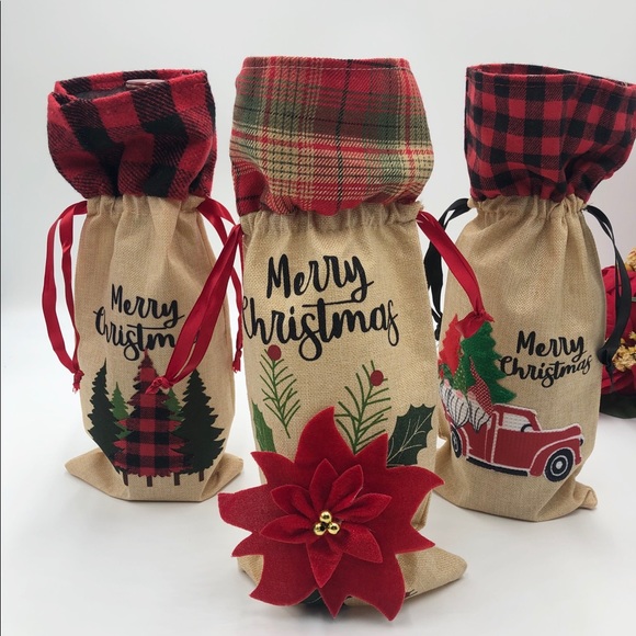 Christmas Wine bottle gift bags,  Set of 3 New - Picture 6 of 11